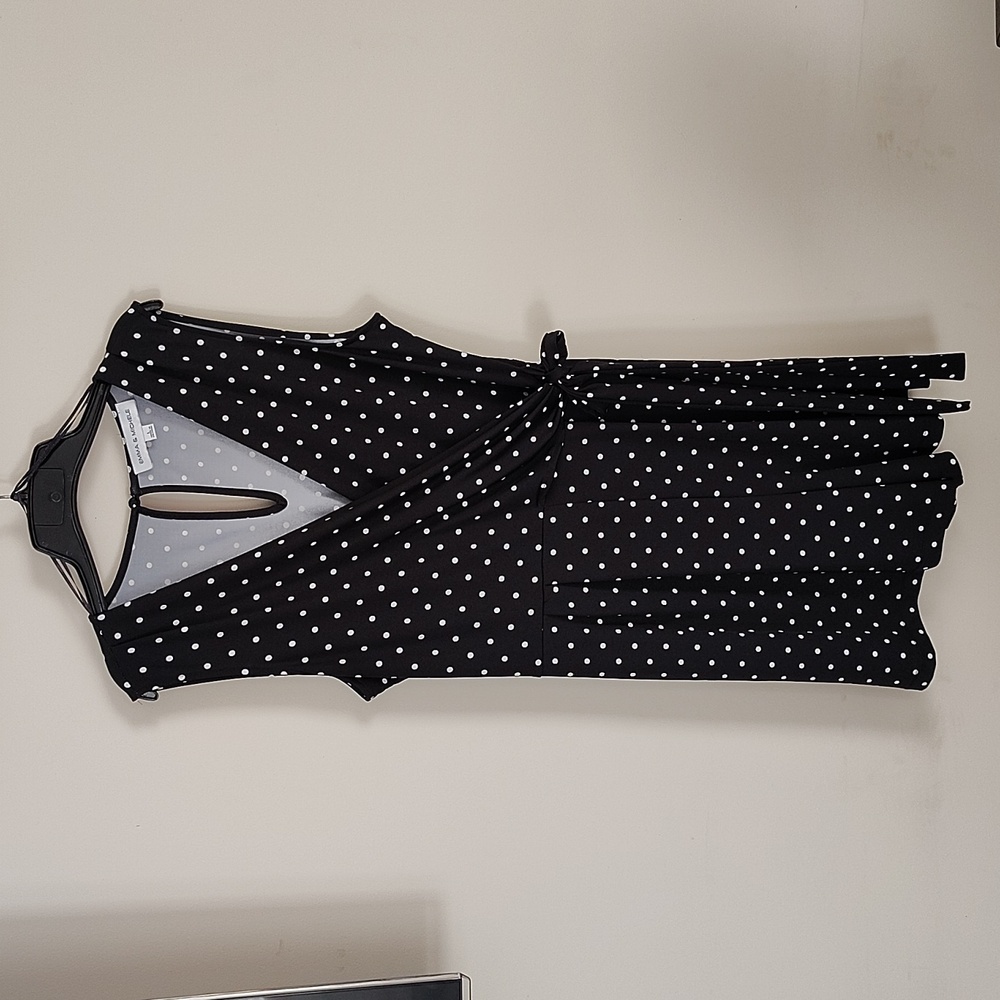 Emma & Michele NWOT size L black & white polka dot side tie romper